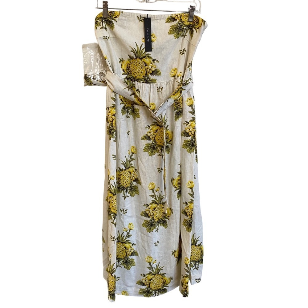 TAHARI Pineapple Linen Blend Pineapple Strapless Midi Dress 8 NWT - Picture 4 of 14